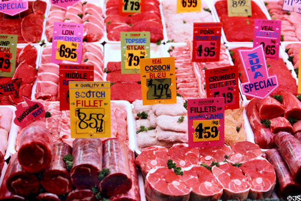 Meat for sale at Meat Market in Adelaide. Adelaide, Australia.