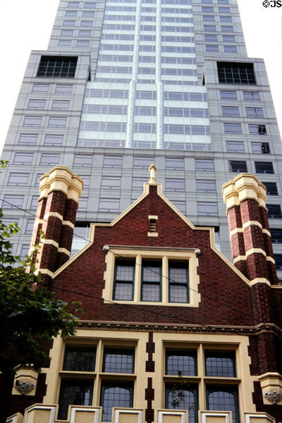 Contrasting brick & steel buildings on Collins Street in Melbourne. Melbourne, Australia.