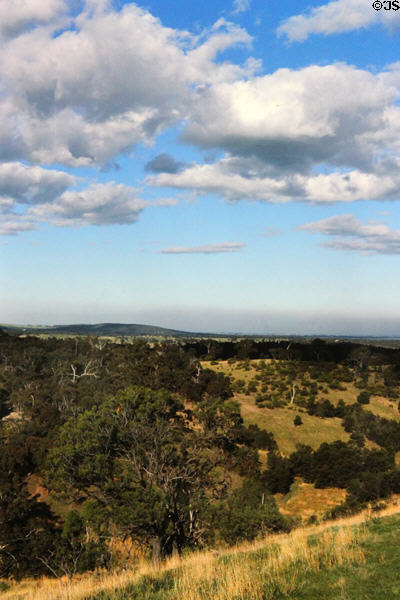 Grassy landscape of Victoria as seen along Lerderderg Gorge. Melbourne, Australia.