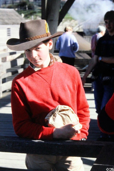 Young boy in an Akubara hat in Ballarat. Ballarat, Australia.