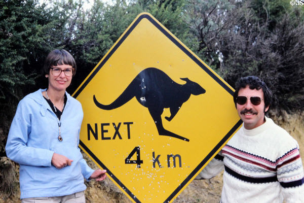 Kangaroo crossing sign common to roads of Australia.