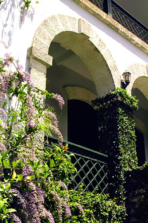 The inset porch of the Francia Plantation is unusual in Barbadian plantation houses. Barbados.