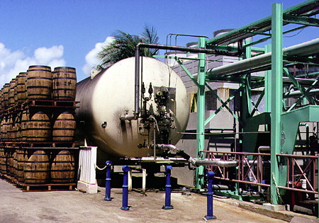 Barrels outside the Foursquare Rum Distillery at Heritage Park. Barbados.