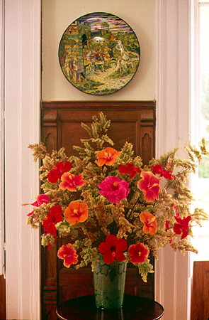 Flower arrangement & part of the porcelain of St Nicholas Abbey. Barbados.