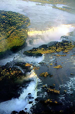Iguaçu's devil's throat U-shaped falls as seen from the air. Brazil.