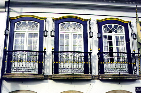 Close-up of artistic windows on a home in Ouro Prêto. Brazil.