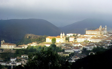 Skyline of Ouro Prêto in morning mist. Brazil.