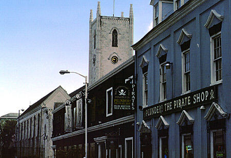 Pirate Museum & Christ Church Cathedral on King St. Nassau, The Bahamas.