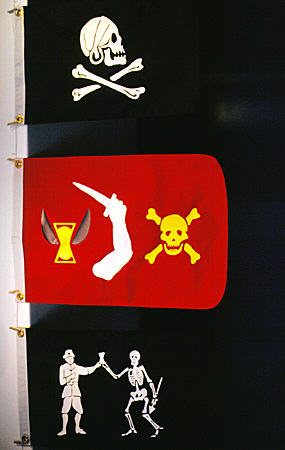 Trio of pirate flags in Pirate Museum. Nassau, The Bahamas.