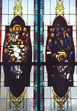Last supper stained glass of Christ Church Cathedral. Nassau, The Bahamas.