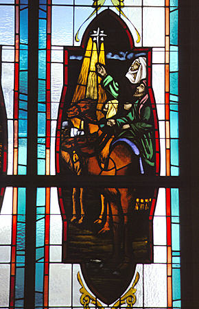 Three wise men stained glass of Christ Church Cathedral. Nassau, The Bahamas.