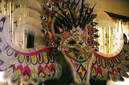 Large Junkanoo mask with wings in Graycliff House. Nassau, The Bahamas.
