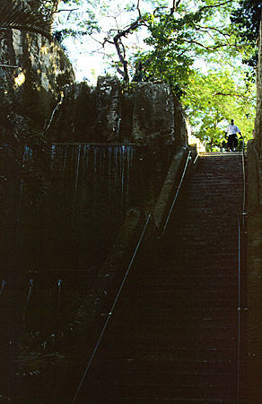 Queen's Staircase (1840s) with 66 steps was cut into rock to give soldiers protected access to Fort Fincastle. Nassau, The Bahamas.