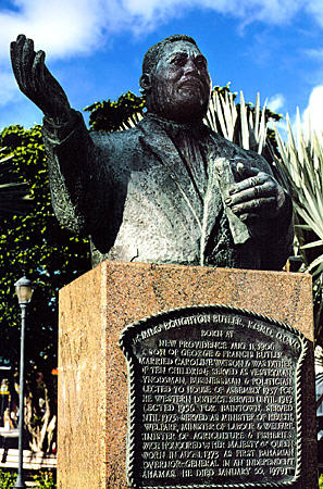 Statue of Milo Broughton Butler, first black head-of-state of The Bahamas. Nassau, The Bahamas.