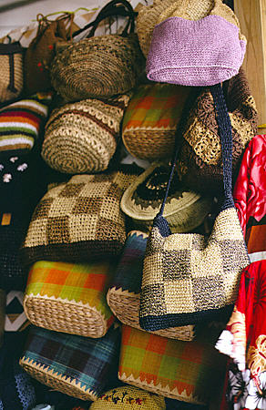 Woven purses at Straw Market. Nassau, The Bahamas.