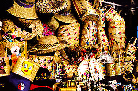 Woven bags & hats at Straw Market. Nassau, The Bahamas.