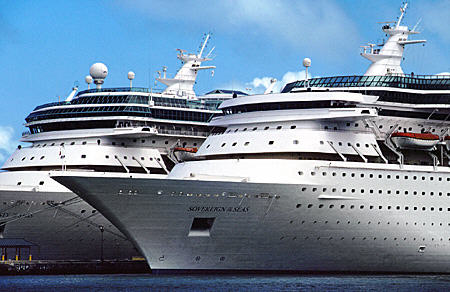 Majesty of the Sea & Sovereign of the Sea cruise ships at Nassau. Nassau, The Bahamas.
