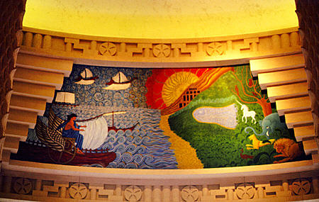 Lobby mural showing history of lost city of Atlantis in Atlantis Hotel on Paradise Island. The Bahamas.
