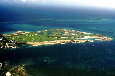 Golf course on eastern tip of Paradise Island seen from air. The Bahamas.