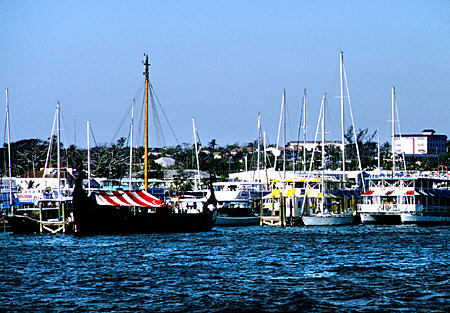 Viking Ship harbored at the dock. The Bahamas.