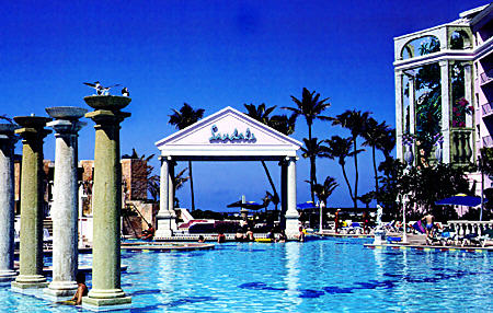Pool of Sandals hotel on Cable Beach. The Bahamas.