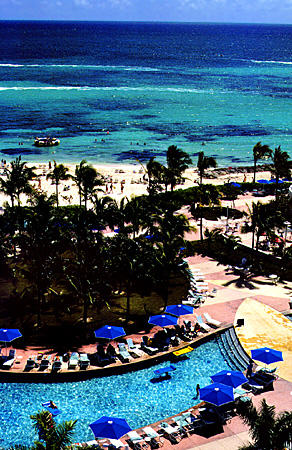 Pool of Our Lucaya Resort hotel on Grand Bahama Island. The Bahamas.