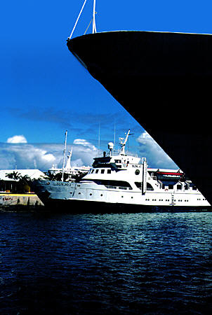 Ships in Freeport harbor. The Bahamas.