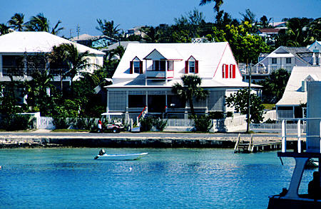 Houses on Harbour Island, earliest settlement on Eleuthera Island & all of Bahamas. The Bahamas.