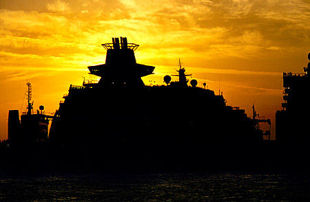 Cruise ship at sunset. Nassau, The Bahamas.