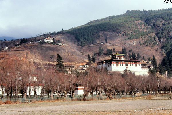 Paro valley with national museum & Rinpung Dzong. Bhutan.
