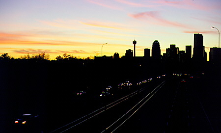 Calgary skyline at sunset. Calgary, AB.