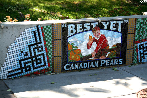Pear mosaic of Fruit Stand on Kelowna Art Walk. Kelowna, BC.