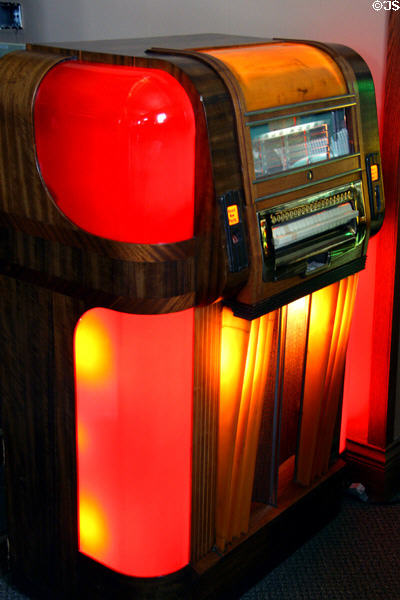 Red & yellow jukebox at Revelstoke Nickelodeon Museum. Revelstoke, BC.