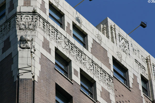 Art Deco marine creatures & face of king on Marine Building. Vancouver, BC.