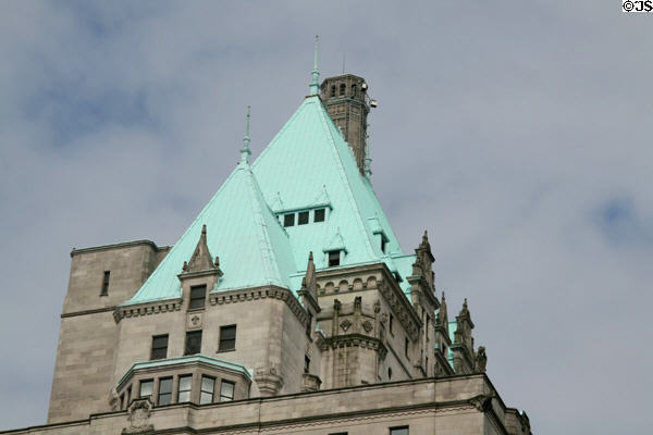 Chateau-style roof of Hotel Vancouver. Vancouver, BC.