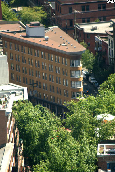 Flatiron building in Gastown from above. Vancouver, BC.