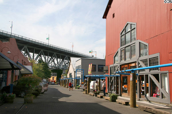 Array of heritage buildings at Granville Island Market. Vancouver, BC.