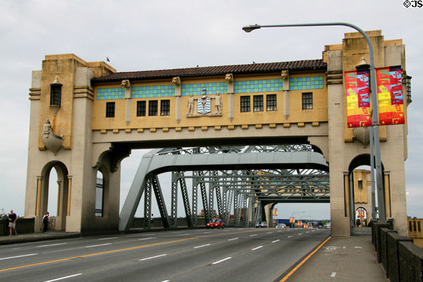 Art Deco arch of Burrard Street Bridge. Vancouver, BC.