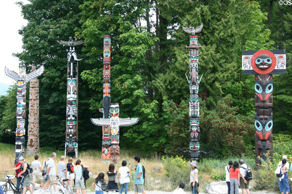 Northwest coast native totem pole collection in Stanley Park. Vancouver, BC.