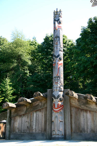 Mortuary Haida house frontal pole (1959) by Bill Reid with Douglas Cranmer at Museum of Anthropology at UBC. Vancouver, BC.