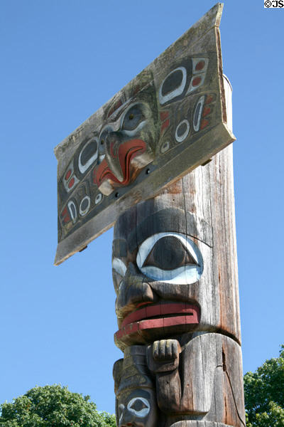 Detail of Haida mortuary pole (1961) by Bill Reid with Douglas Cranmer at Museum of Anthropology at UBC. Vancouver, BC.