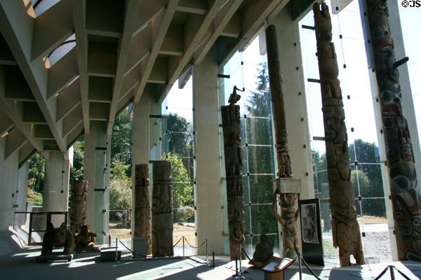 Totem poles inside Museum of Anthropology at UBC. Vancouver, BC.