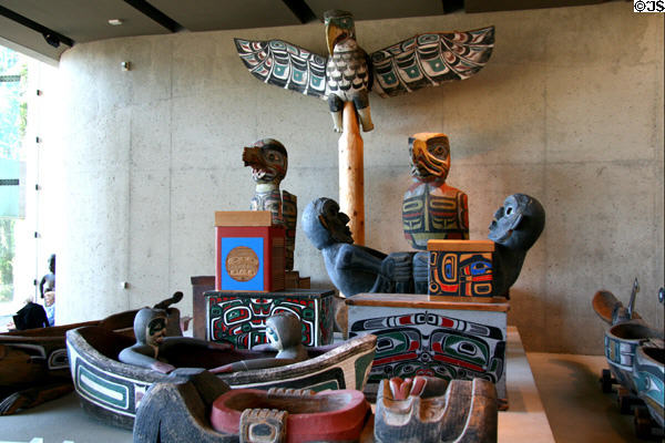 Collection of Northwest Coast native carved figures at Museum of Anthropology at UBC. Vancouver, BC.