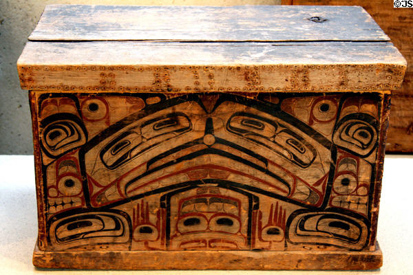 Northwest Coast native Haida boxes at Museum of Anthropology at UBC. Vancouver, BC.