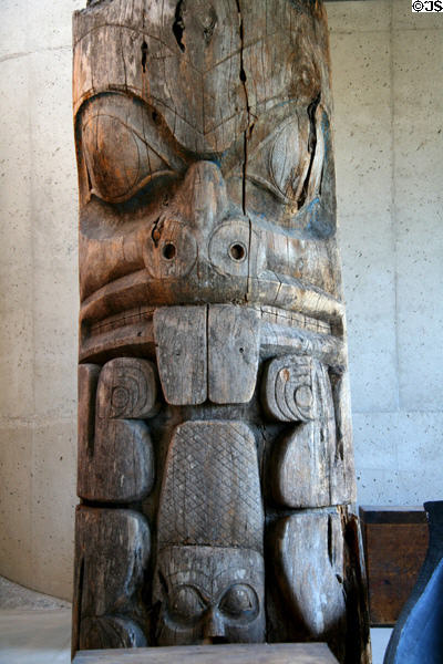 Haida house front totem pole (mid 19thC) at Museum of Anthropology at UBC. Vancouver, BC.