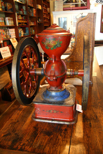 Coffee grinder in heritage general store at Burnaby Village Museum. Burnaby, BC.