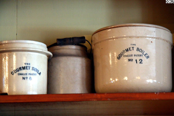 Antique cookware in heritage general store at Burnaby Village Museum. Burnaby, BC.