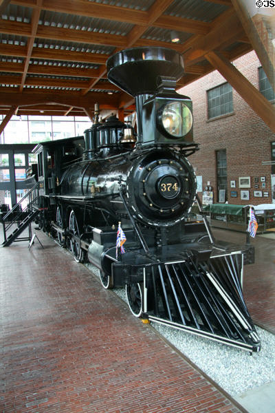 Engine 374 which pulled Canada's first transcontinental train into Vancouver in (1887) in Roundhouse Pavilion. Vancouver, BC.