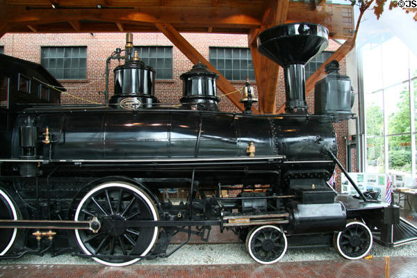 Steam locomotive Engine 374 (1887) in Roundhouse Pavilion. Vancouver, BC.