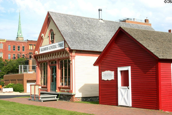 Barbours General Store & Little Red Schoolhouse (c1850) both heritage building moved to Market Square. Saint John, NB.